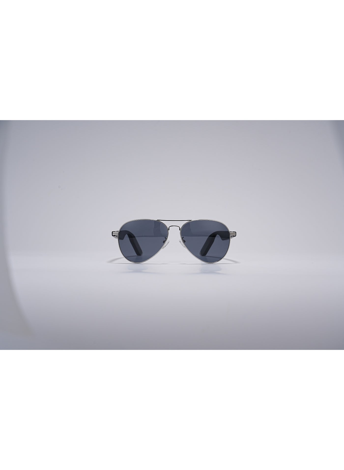 GoRhythm Sunglasses,Go Rhythm Ai Translation smart glasses with ai assistant app,Bluetooth audio glasses-Silver gray frame with black temples