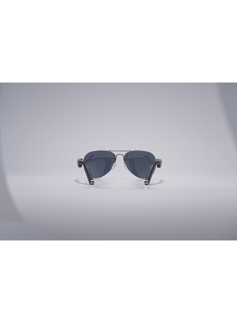 GoRhythm Sunglasses,Go Rhythm Ai Translation smart glasses with ai assistant app,Bluetooth audio glasses-Silver gray frame with black temples - Image 4