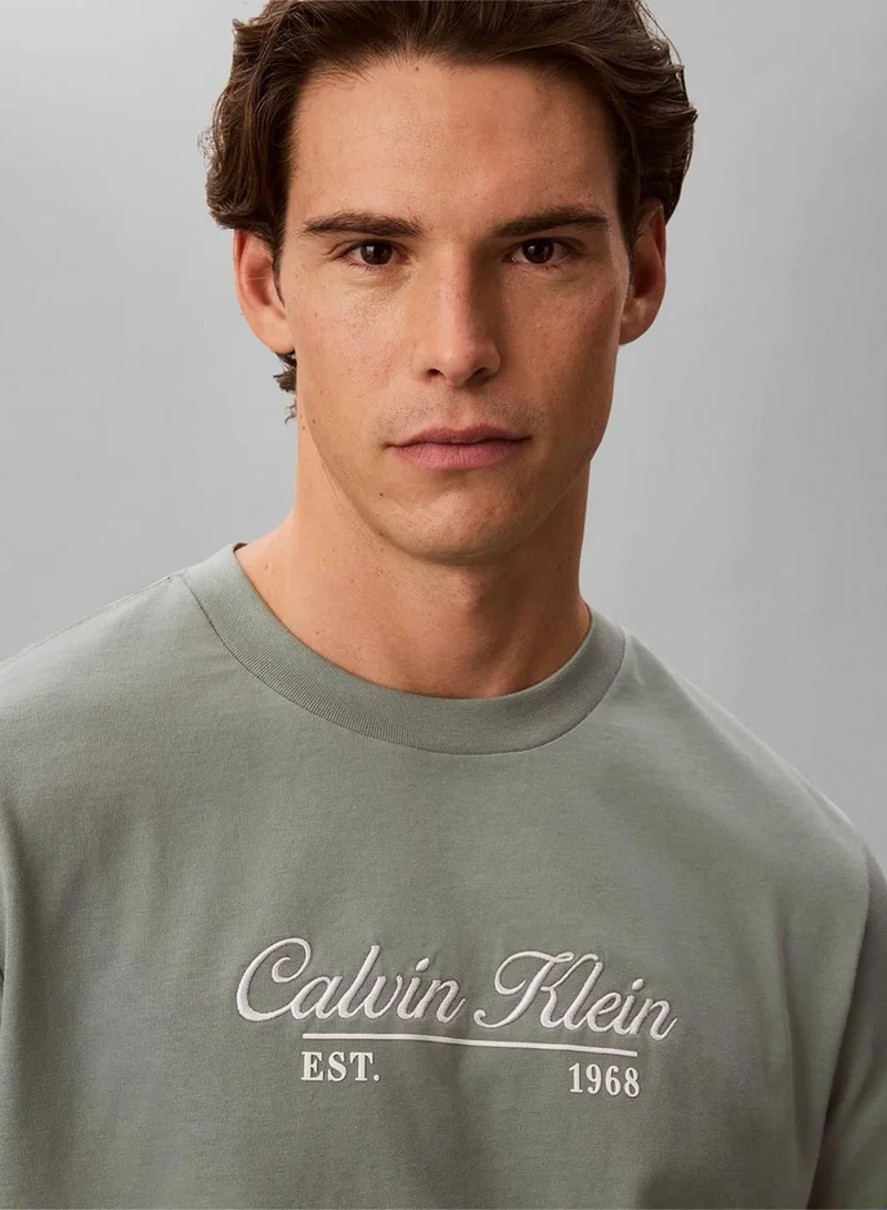 Calvin Klein Jeans Chinois Green Embroidered Logo T-Shirt for Men | Best Price UAE