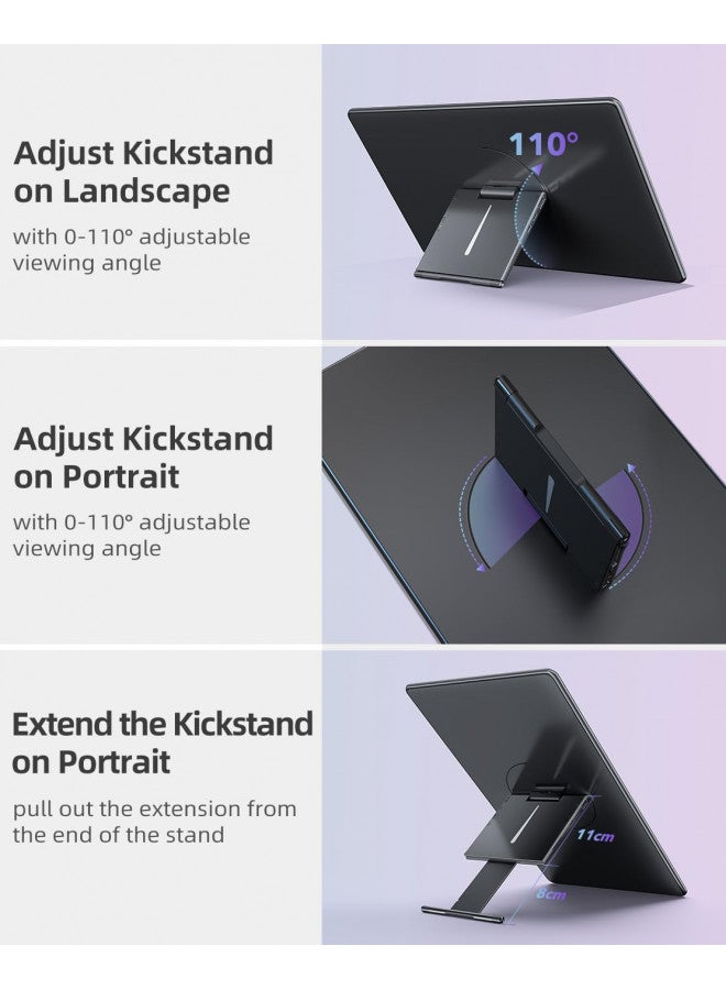 UPERFECT Y Portable Monitor Freestanding Touchscreen, 15.6''FHD 1080P IPS Screen with Adjust Kickstand, 2000:1 Contrast Ratio, 100% sRGB w/Standard HDMI/USB 3.0/Type C, Built-in Speaker/Ambient Light - Image 2