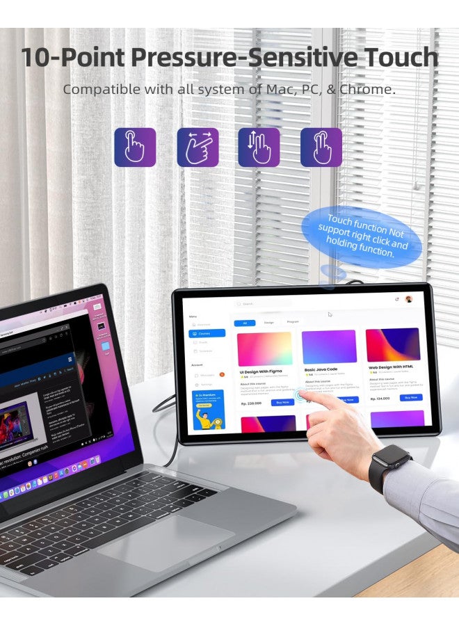 UPERFECT Y Portable Monitor Freestanding Touchscreen, 15.6''FHD 1080P IPS Screen with Adjust Kickstand, 2000:1 Contrast Ratio, 100% sRGB w/Standard HDMI/USB 3.0/Type C, Built-in Speaker/Ambient Light - Image 1