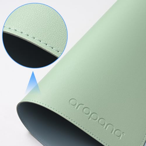 AROPANA Vegan Leather Desk Mat | Large Reversible Mouse Pad & Computer Table Protector | Dual-Side Waterproof Extended Laptop Pad with Edge-Stitched Design (120x60CM, Light Green and Blue) - Image 4