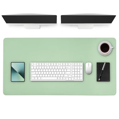 AROPANA Vegan Leather Desk Mat | Large Reversible Mouse Pad & Computer Table Protector | Dual-Side Waterproof Extended Laptop Pad with Edge-Stitched Design (120x60CM, Light Green and Blue) - Image 1