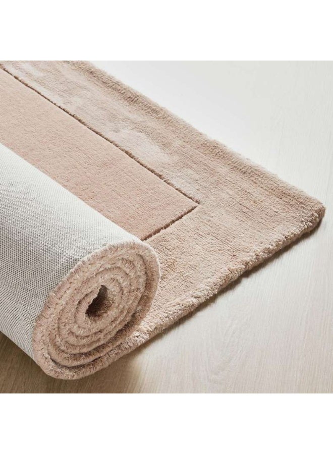 Pan Home Hand Woven Wool Viscose Rug - Beige - Image 2