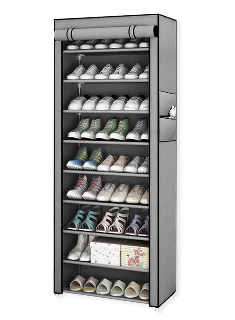 DubaiGallery خزانة أحذية ب 9 رفوف تخزين 27 زوج رمادي محمولة ومضادة للغبار للممر وغرفة النوم وغرفة المعيشة - Image 2