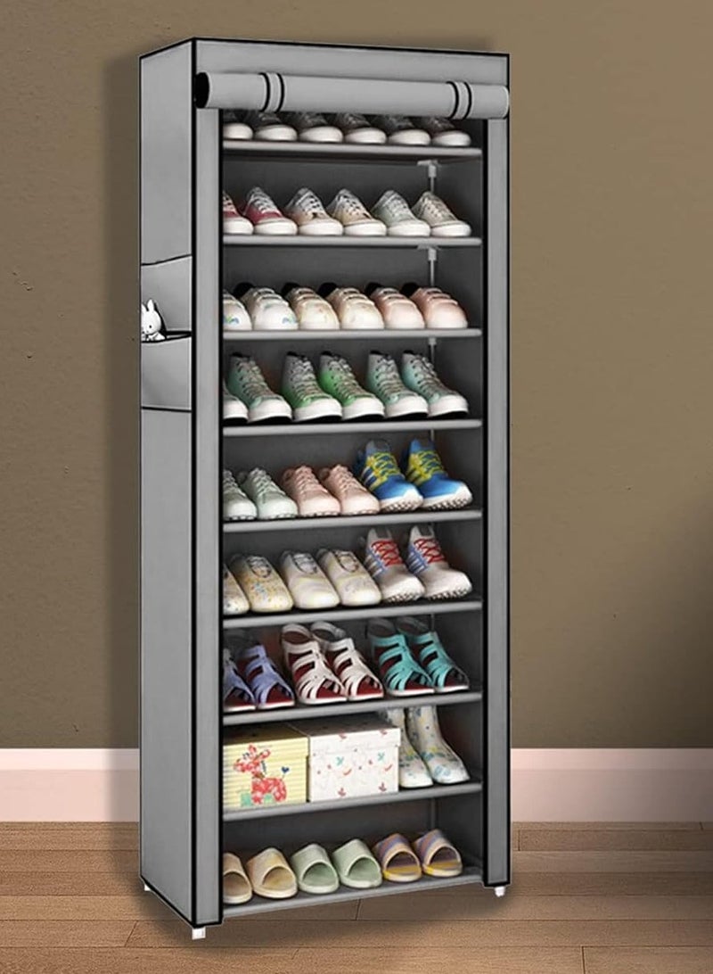 DubaiGallery خزانة أحذية ب 9 رفوف تخزين 27 زوج رمادي محمولة ومضادة للغبار للممر وغرفة النوم وغرفة المعيشة - Image 4