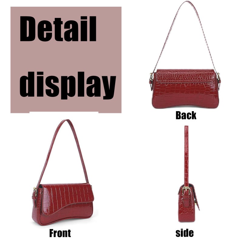 Gumhay Women's Small Shoulder Bag Clutch Y2KPurse Handbag PU Leather Tote Bag with 2 Removable Straps and Zipper Closure Crossbody Bags (Crocodile red) - Image 4