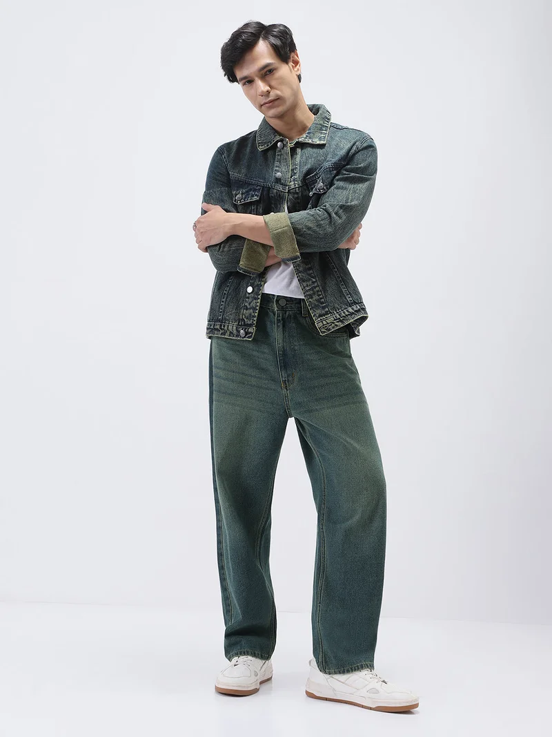 Urbano Fashion  Urbano Fashion Men's Light Blue Loose Baggy Fit Heavy Washed Jeans Non-Stretchable  | Best Price UAE