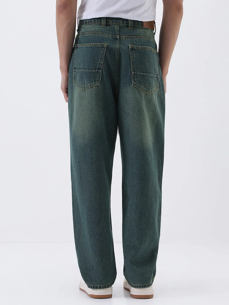 Urbano Fashion  Urbano Fashion Men's Light Blue Loose Baggy Fit Heavy Washed Jeans Non-Stretchable  | Best Price UAE