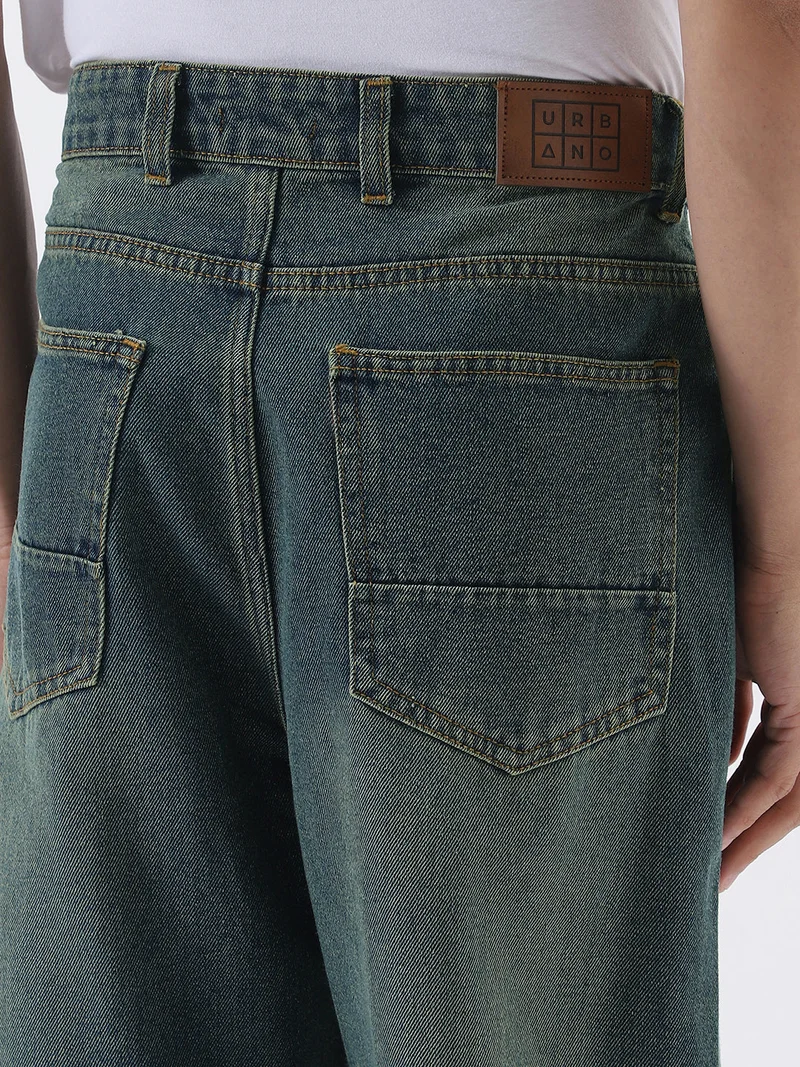 Urbano Fashion  Urbano Fashion Men's Light Blue Loose Baggy Fit Heavy Washed Jeans Non-Stretchable  | Best Price UAE