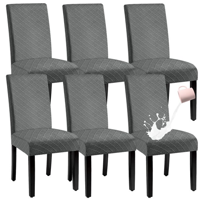 WATERPROOF DINING CHAIR COVERSPANDEX FABRIC FIT STRETCH CHAIR SLIPCOVERREMOVABLE WASHABLE JACQUARD PARSONS CHAIR COVERS LIGHT GREYSET OF 6