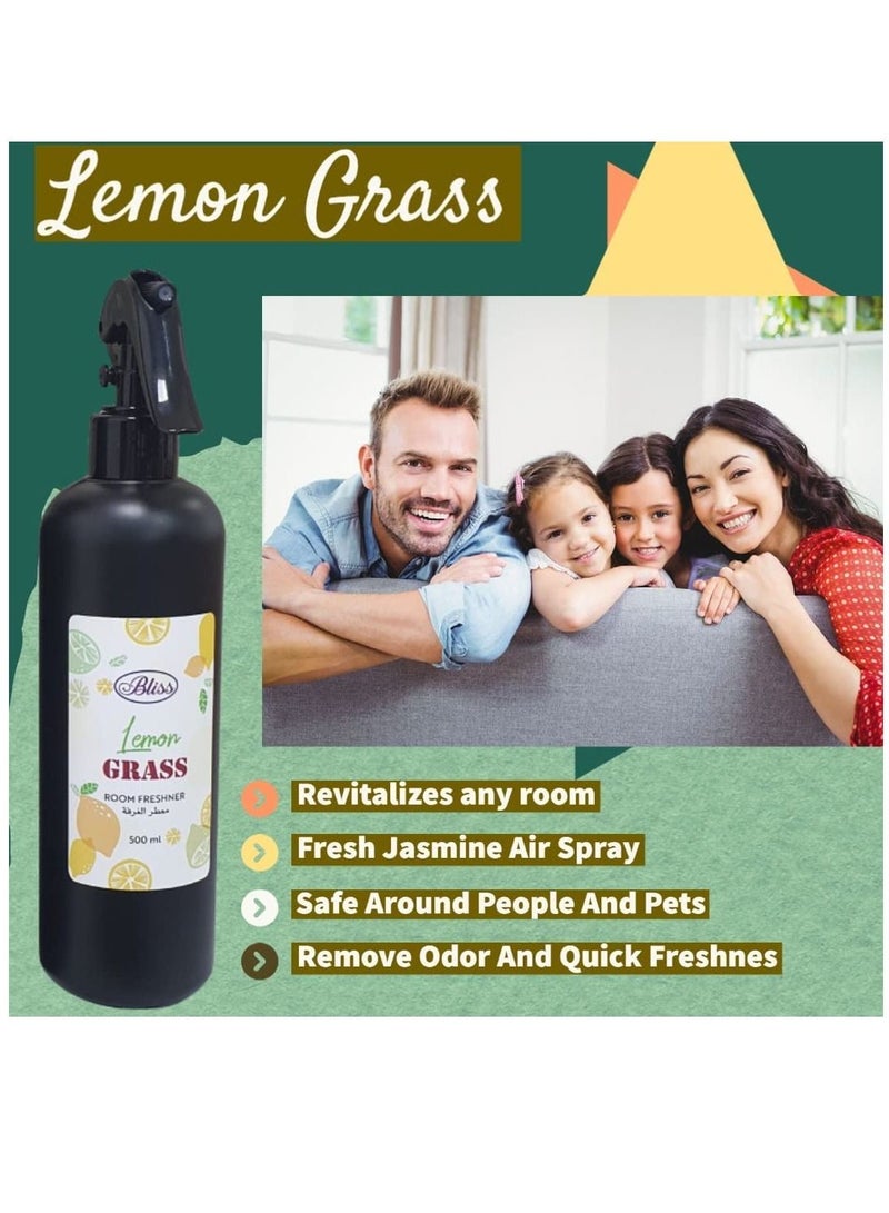 Lemon Grass Room Freshner For Home and Office, Air Freshener Blended With Lemon Gross Essential Oil Odor Eliminator for Pillows, Bedsheet, Carpet 500ml ( 1 Pack) - Image 1