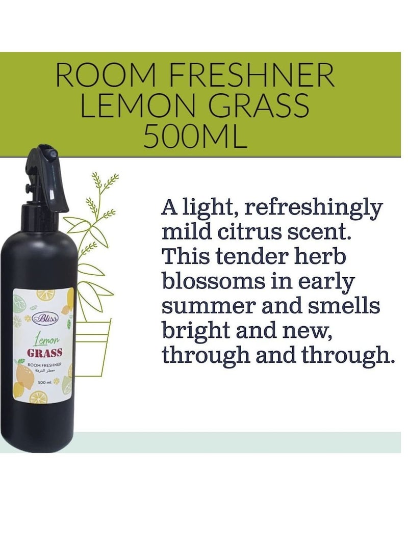 Lemon Grass Room Freshner For Home and Office, Air Freshener Blended With Lemon Gross Essential Oil Odor Eliminator for Pillows, Bedsheet, Carpet 500ml ( 1 Pack) - Image 2