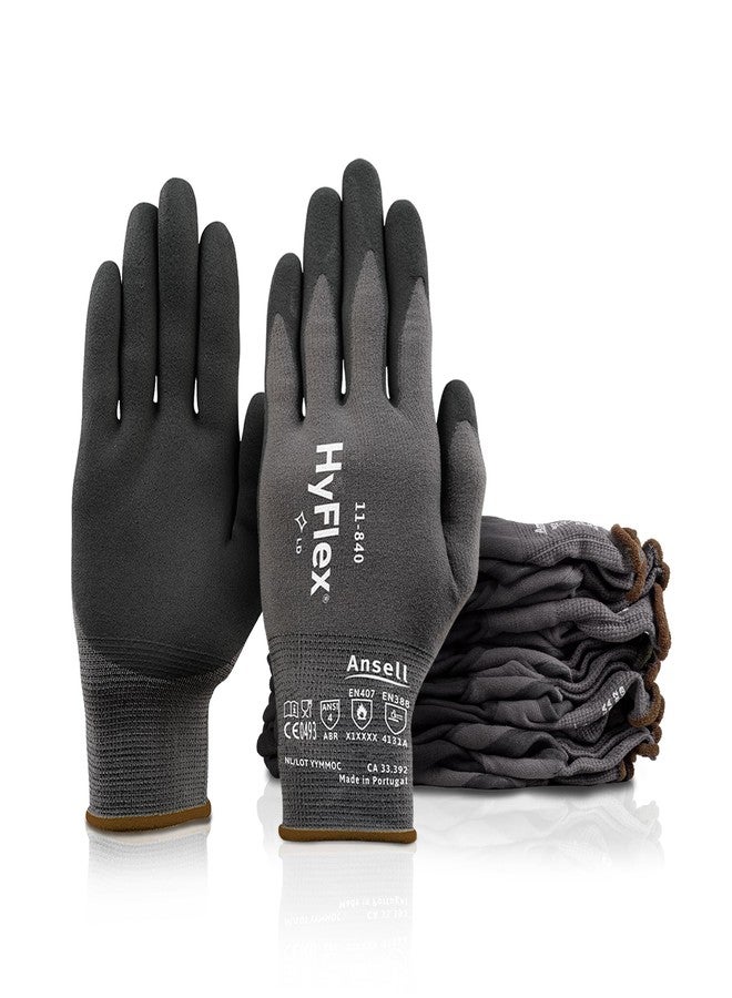 Ansell HyFlex 11-840 Ergonomic Abrasion-Resistant Nitrile Foam Industrial Gloves for Automotive, Fabrication, Utilities - Size 8, Grey (12 Pairs) - Image 1