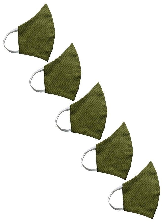 Kundan Cotton Dark Green Color Reusable Washable Anti Pollution 2 Layer Face Mask (Pack Of 5 Mask) - Image 1