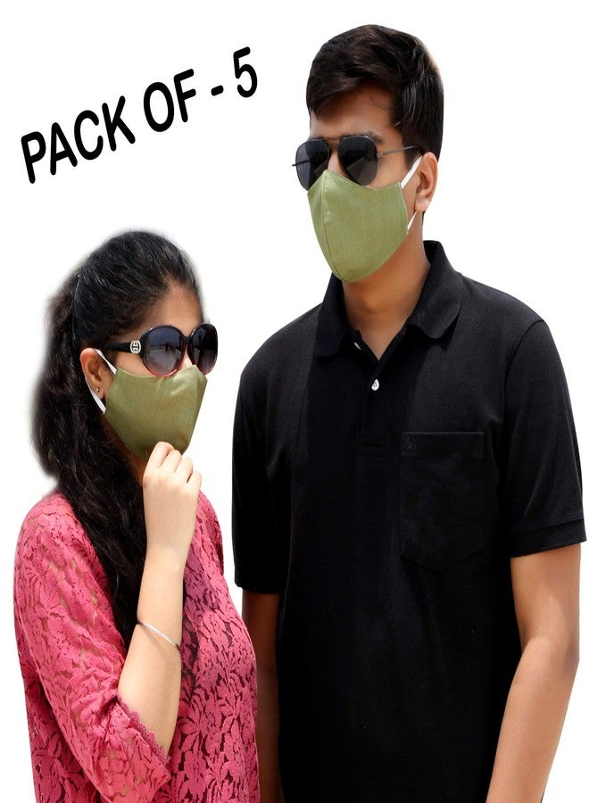 Kundan Cotton Dark Green Color Reusable Washable Anti Pollution 2 Layer Face Mask (Pack Of 5 Mask) - Image 2