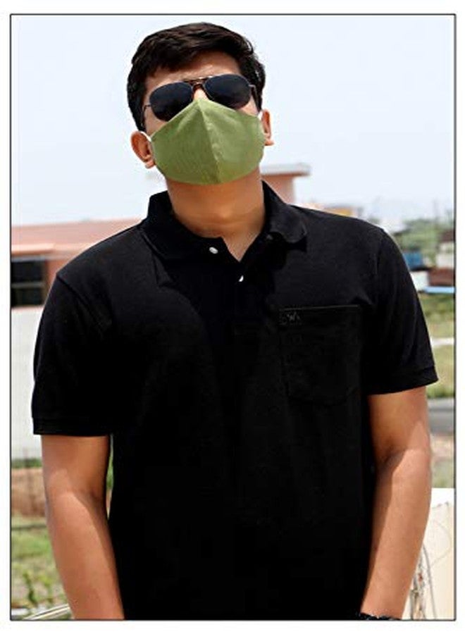 Kundan Cotton Dark Green Color Reusable Washable Anti Pollution 2 Layer Face Mask (Pack Of 5 Mask) - Image 5