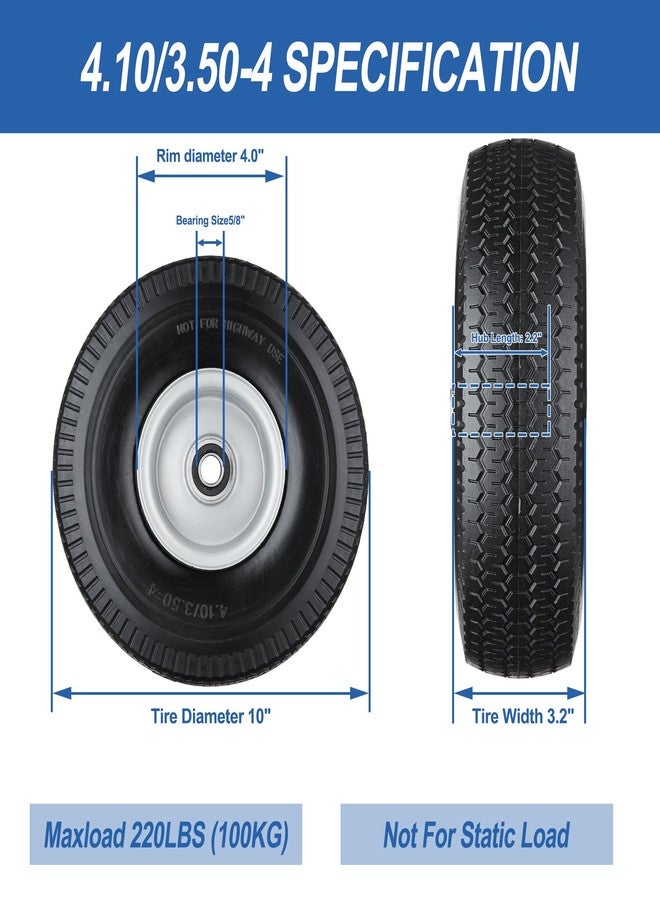 Cubesprings 4.10/3.50-4 Tire and Wheel Flat Free,Solid 4.10/3.50-4 Tires with 5/8”Axle Bore Hole&2.2” Offset Hub, 10 Inch Tires and Wheels for Hand Truck Dolly Wagon Garden Cart Wheelbarrow Replacement, Pack of 2 - Image 2