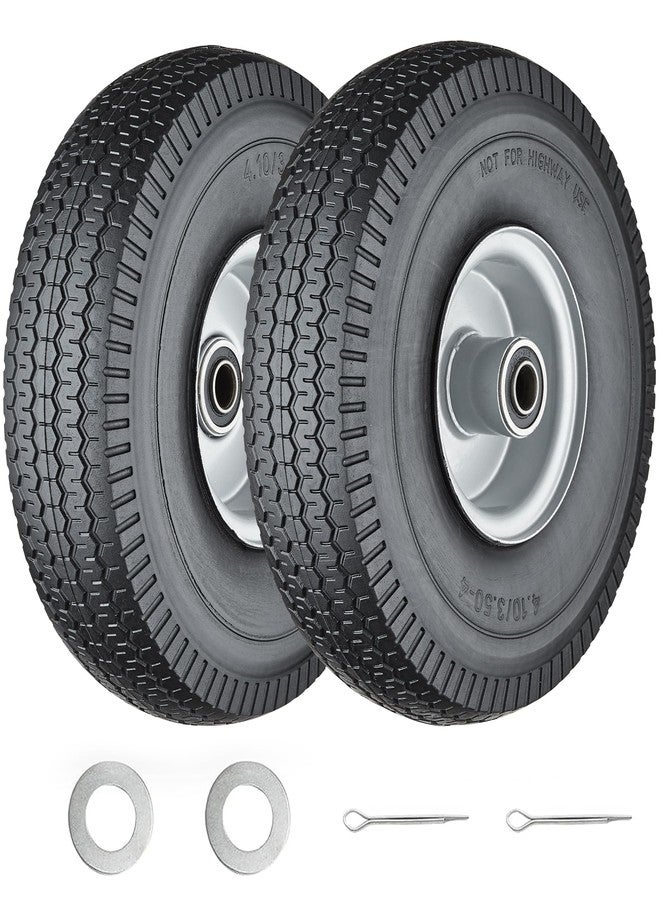 Cubesprings 4.10/3.50-4 Tire and Wheel Flat Free,Solid 4.10/3.50-4 Tires with 5/8”Axle Bore Hole&2.2” Offset Hub, 10 Inch Tires and Wheels for Hand Truck Dolly Wagon Garden Cart Wheelbarrow Replacement, Pack of 2 - Image 1