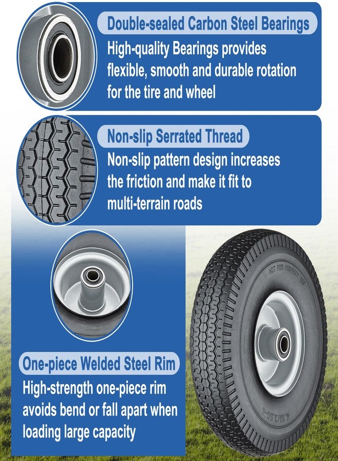 Cubesprings 4.10/3.50-4 Tire and Wheel Flat Free,Solid 4.10/3.50-4 Tires with 5/8”Axle Bore Hole&2.2” Offset Hub, 10 Inch Tires and Wheels for Hand Truck Dolly Wagon Garden Cart Wheelbarrow Replacement, Pack of 2 - Image 4