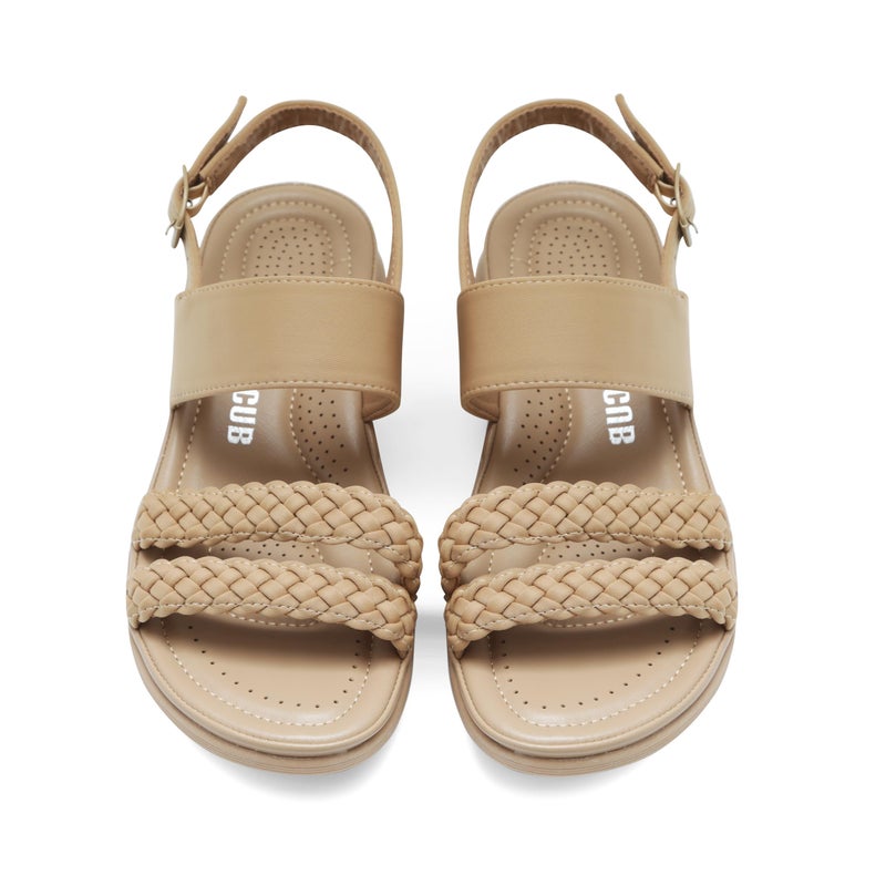 DUUCUB Women's Flat Sandals Ankle Strap Open Toe Summer Braided Sandal Beach Comfortable Platform Outdoor Slingback Dress Shoes Beige Size 9 - Image 1