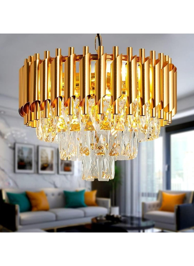 HUA QIANG WANG - Modern Crystal Chandeliers 16" Gold Chandelier Round Crystal Pendant Light for Dining Room Living Room Bedroom Foyer - Image 1
