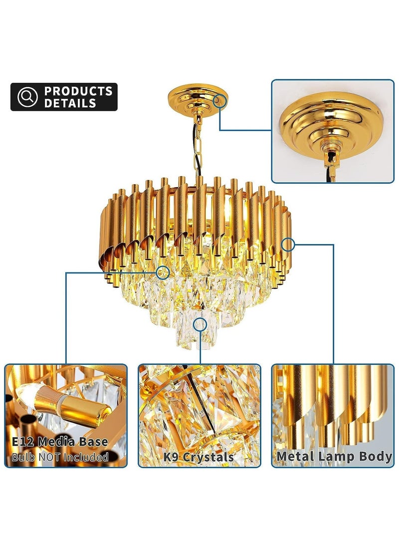 HUA QIANG WANG - Modern Crystal Chandeliers 16" Gold Chandelier Round Crystal Pendant Light for Dining Room Living Room Bedroom Foyer - Image 1