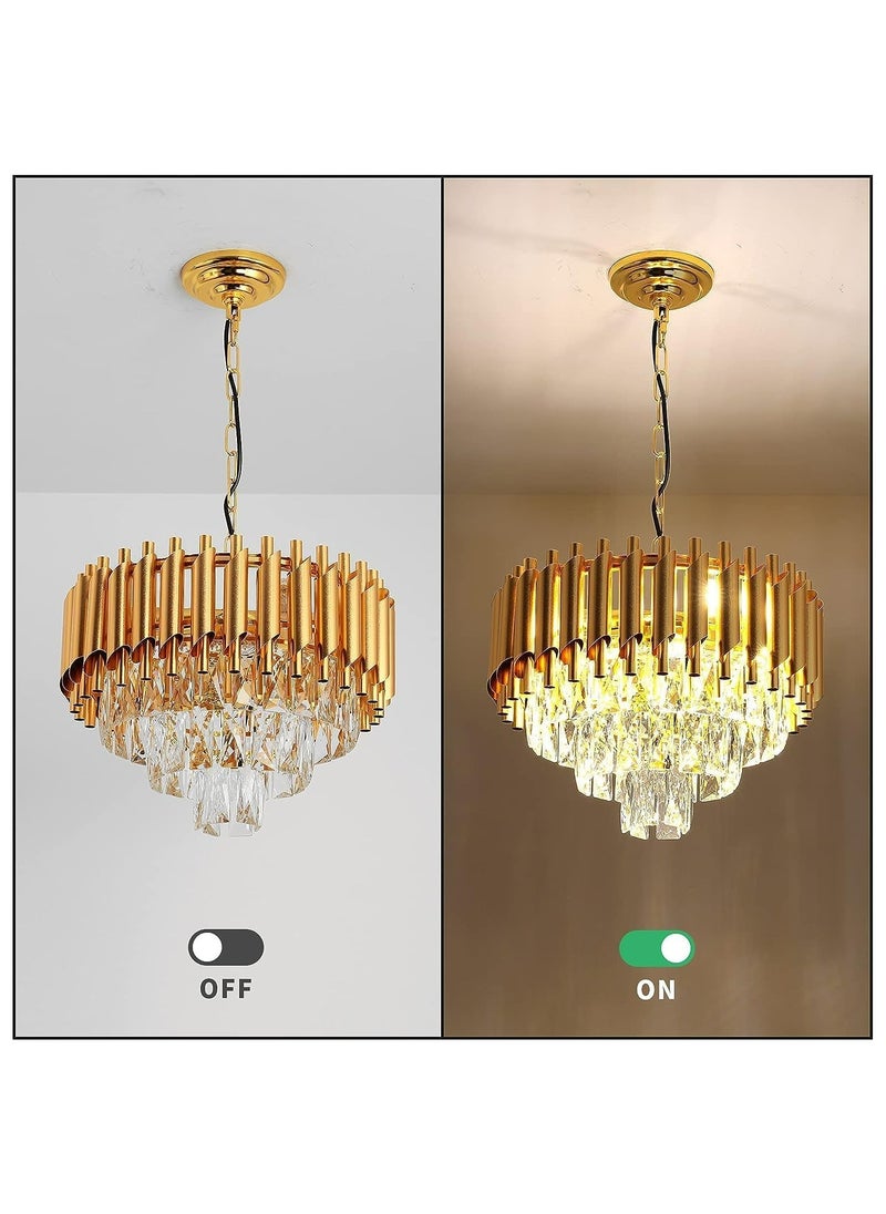 HUA QIANG WANG - Modern Crystal Chandeliers 16" Gold Chandelier Round Crystal Pendant Light for Dining Room Living Room Bedroom Foyer - Image 1