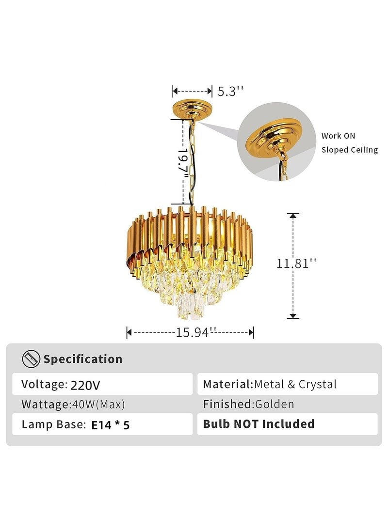 HUA QIANG WANG - Modern Crystal Chandeliers 16" Gold Chandelier Round Crystal Pendant Light for Dining Room Living Room Bedroom Foyer - Image 1