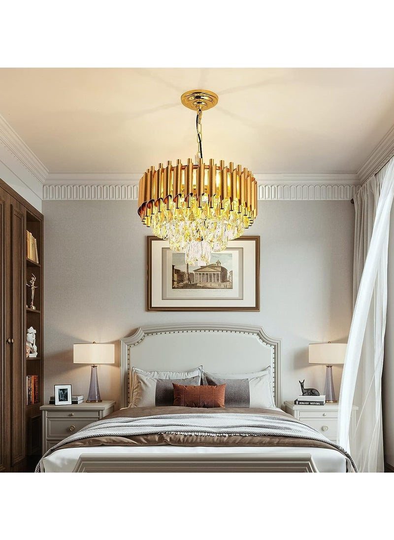 HUA QIANG WANG - Modern Crystal Chandeliers 16" Gold Chandelier Round Crystal Pendant Light for Dining Room Living Room Bedroom Foyer - Image 1