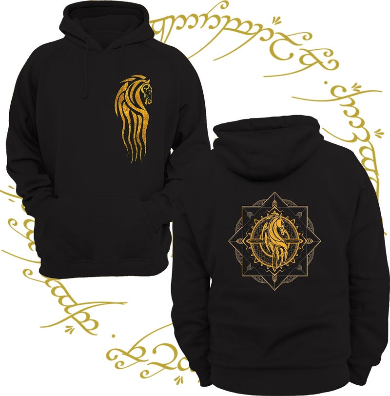 Remonz Lord of the Rings Rohan 3 Yarn Raised, Polar Fleece Inside, Very Thick, 100% Cotton Hoodie - Image 1
