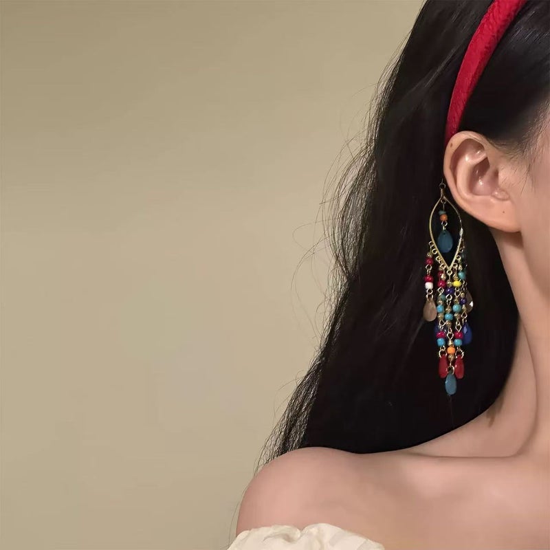 Bohemian Red Tassel Headband with Beads - Image 1