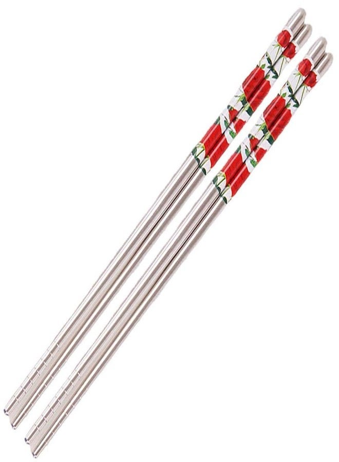 MALL Sky MALL Chopsticks Reusable Portable Chopsticks SUS304 Stainless Steel Chopsticks with Case for School,Camping,Travel, Bento Box, 9 Inches in Length, Alternative to Wooden( 2 Pair Red ) - Image 1