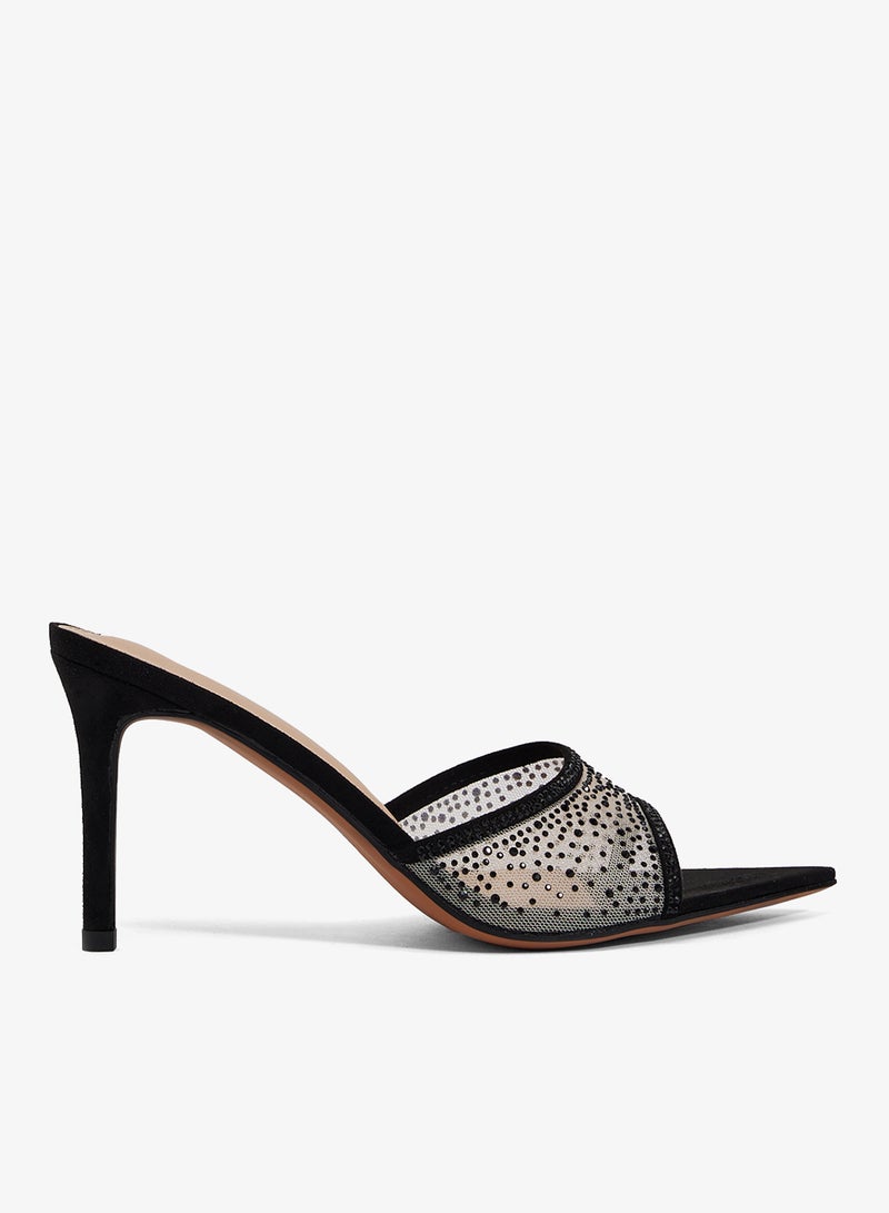 Khizana Mesh Rhinestone Detail Embellished High Heel Sandals - Image 1