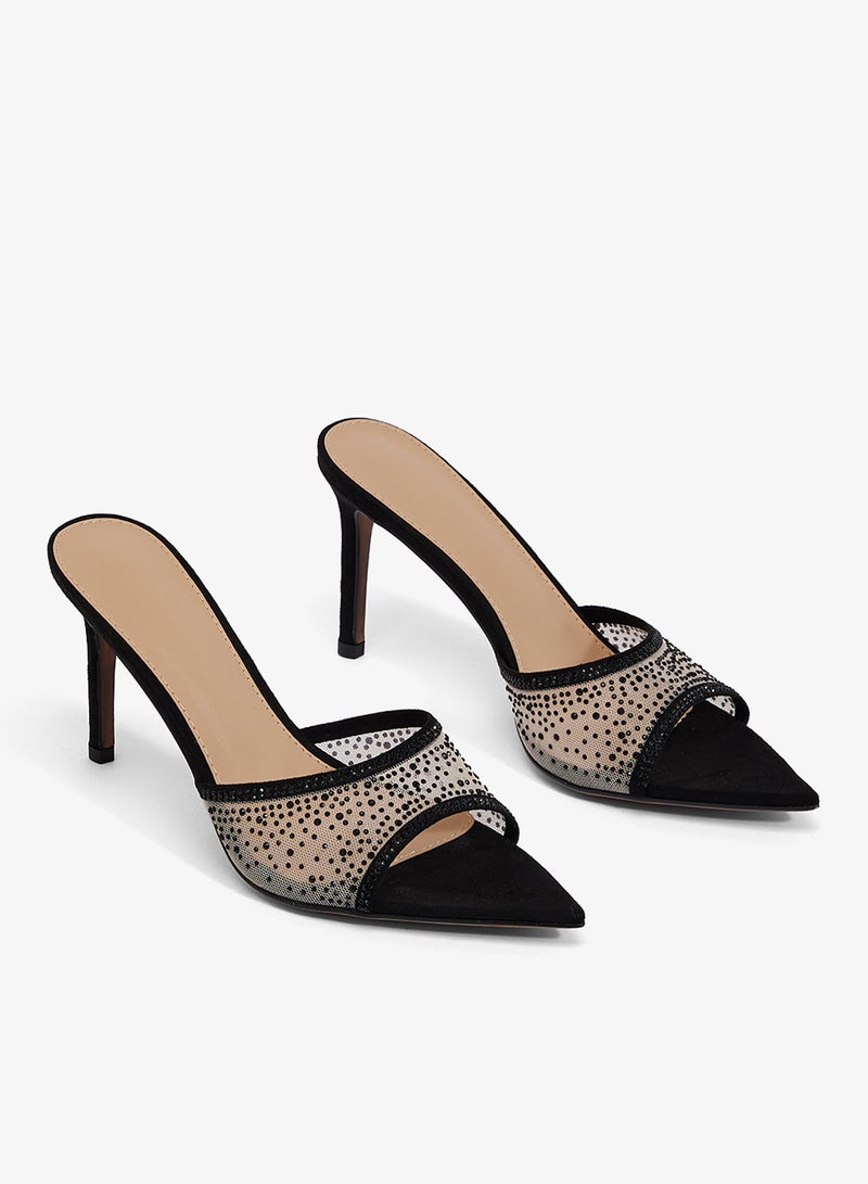 Khizana Mesh Rhinestone Detail Embellished High Heel Sandals - Image 4