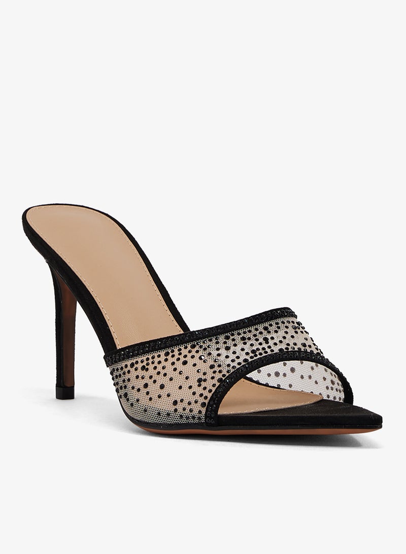 Khizana Mesh Rhinestone Detail Embellished High Heel Sandals - Image 2