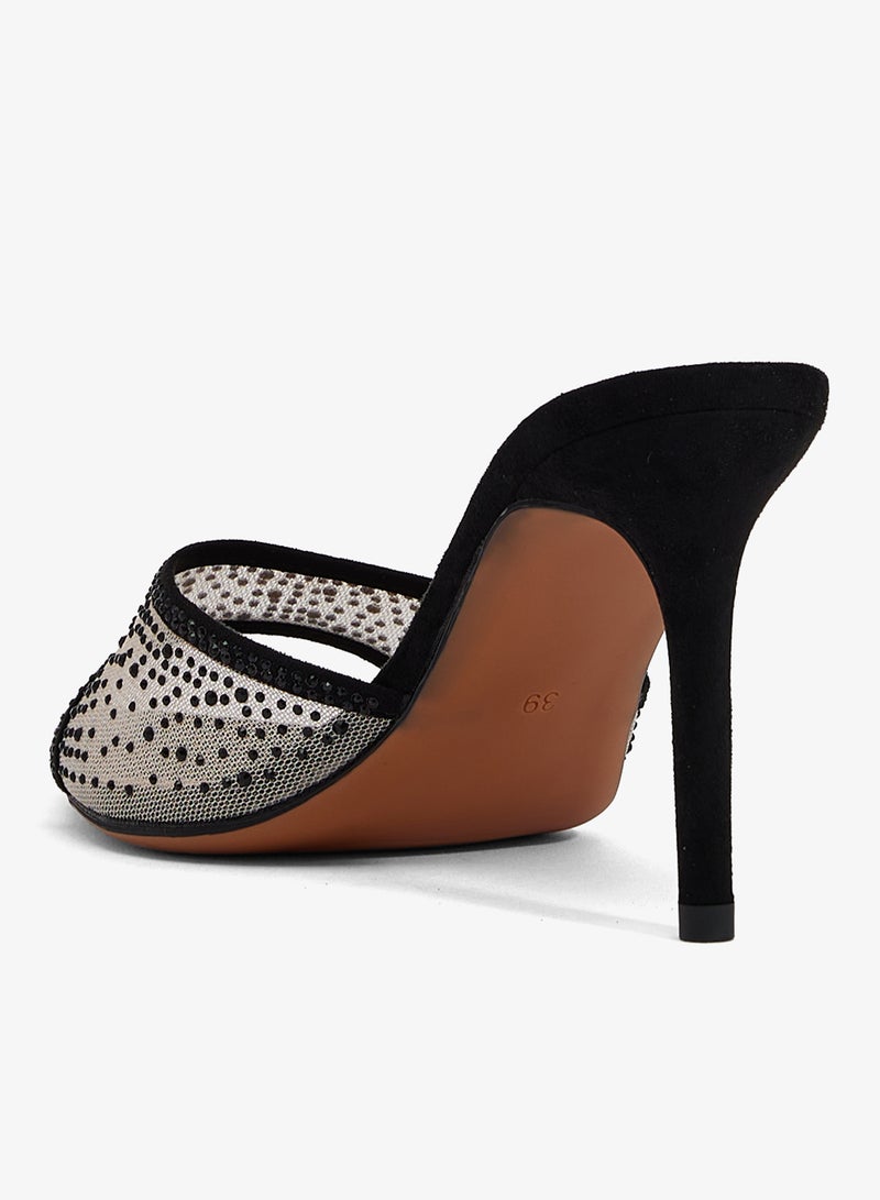 Khizana Mesh Rhinestone Detail Embellished High Heel Sandals - Image 3