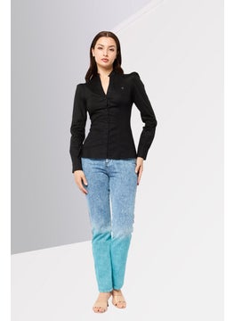 Harmont & Blaine Women V-Neck Long Sleeve Solid Shirt, Black  - Image 2