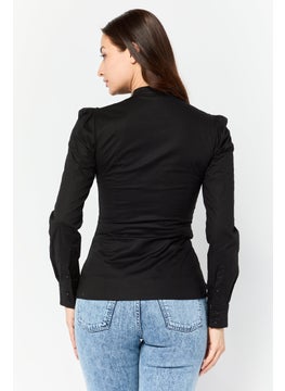 Harmont & Blaine Women V-Neck Long Sleeve Solid Shirt, Black  - Image 4