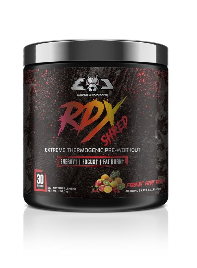 كور تشامبس RDX شريد - مُحسّن حراريًا للغاية قبل التمرين - طاقة مكثفة، تركيز، وحرق دهون - تركيبة متطورة للقطع للرياضيين وعشاق اللياقة البدنية (30 حصة، نكهة فاكهة الغابة)