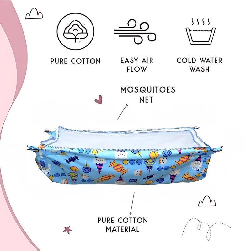 APAV Soft Cloth Swing for New Born Baby with Mosquito Net, Fabrics Cradle/Ghodiyu (Blue) - Image 3