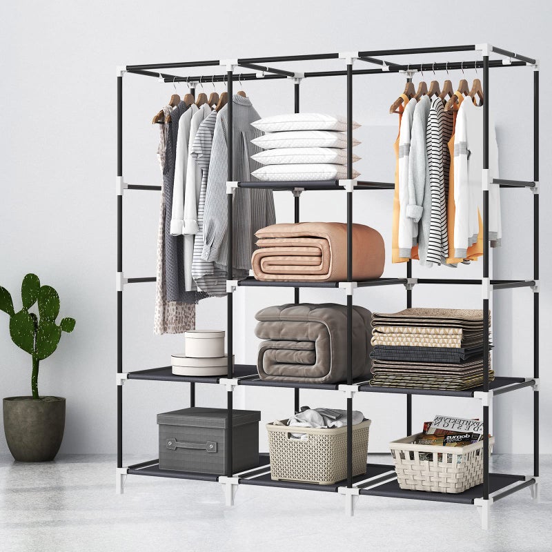 KEKIWE Portable Closet, 51 Inch Wardrobe Closet for Hanging Clothes with 2 Hanging Rods, 8 Storage Organizer Shelves for Bedroom, Durable and Easy to Assemble, Grey - Image 3