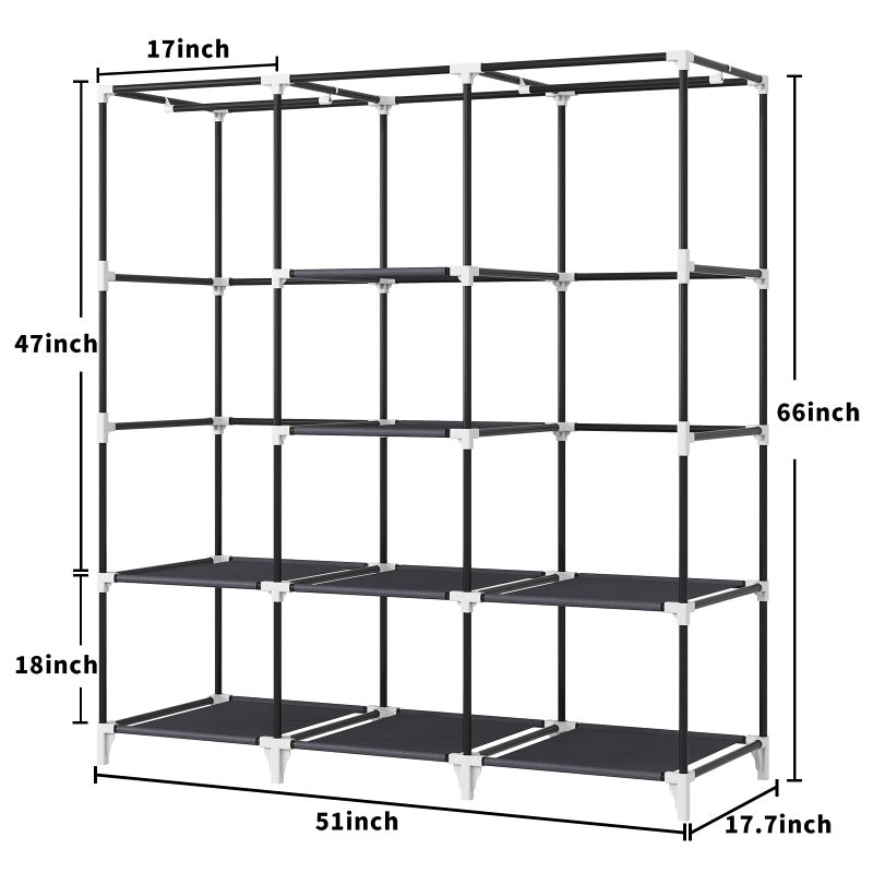 KEKIWE Portable Closet, 51 Inch Wardrobe Closet for Hanging Clothes with 2 Hanging Rods, 8 Storage Organizer Shelves for Bedroom, Durable and Easy to Assemble, Grey - Image 4