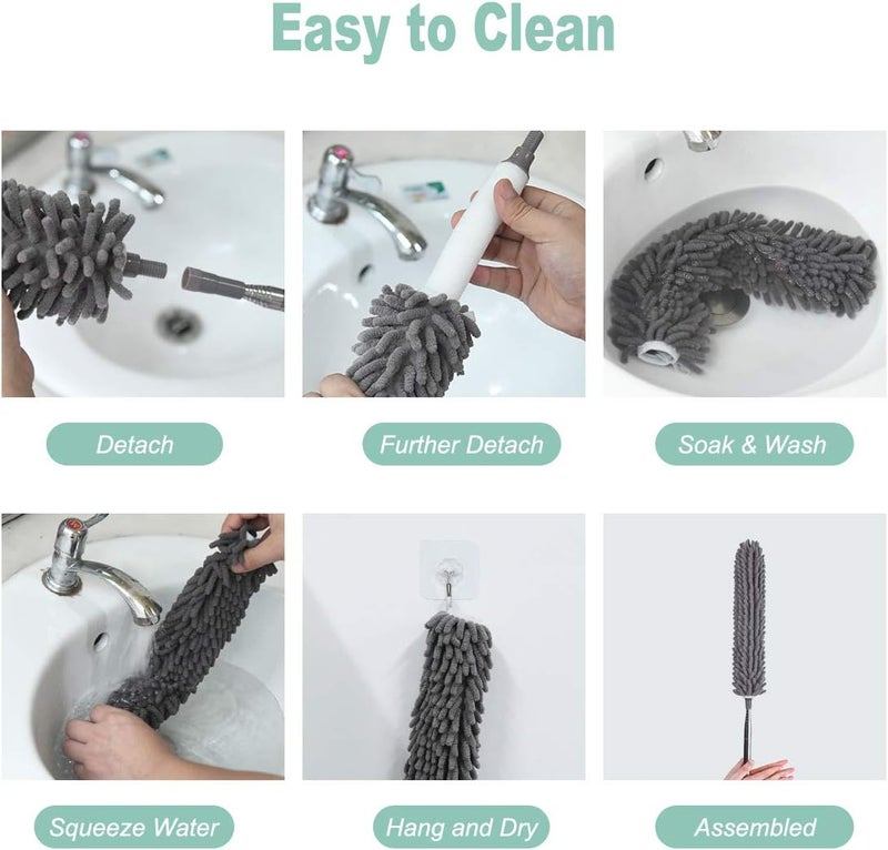 Vicloon Feather Duster Extendable, 2-in-1 100 Inches Microfiber Duster Includes 2 Heads, Cleaning Steel Telescopic Duster with Bendable and Window Slot Cleaning Brush Hand for Cleaning Fans, Cars - Image 5