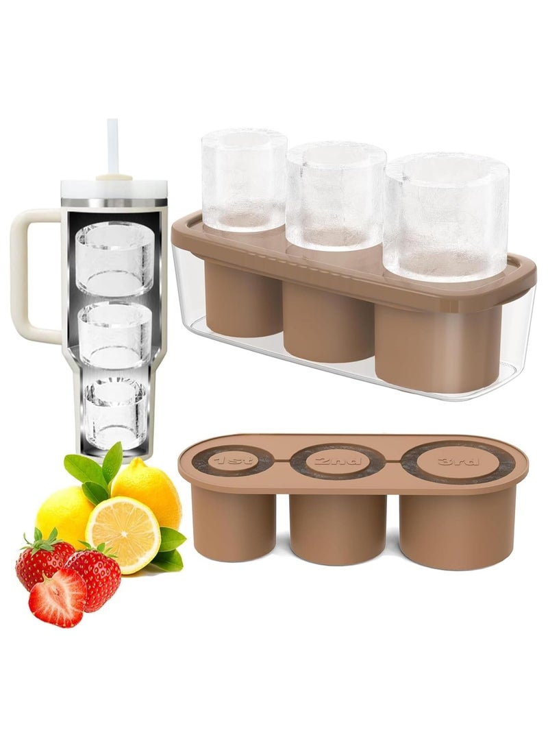 YQbest Ice Cube Tray for 40Oz Tumbler, Silicone Hollow Cylinder Ice Mold with Lid and Bin for Freezer, Ice Drink, Juice, Compatible with 40Oz Tumbler (Brown)  - Image 1