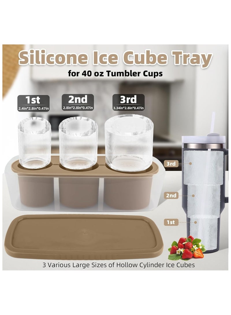 YQbest Ice Cube Tray for 40Oz Tumbler, Silicone Hollow Cylinder Ice Mold with Lid and Bin for Freezer, Ice Drink, Juice, Compatible with 40Oz Tumbler (Brown)  - Image 2