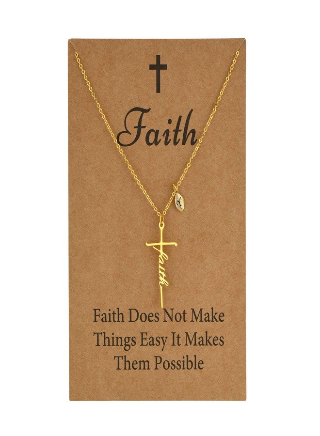 SANNYRA Faith Necklace for Women, Initial Christian Cross Necklaces, 18K Gold Plated Y Letters Religious Cross Pendant Jewelry for Her - Image 1