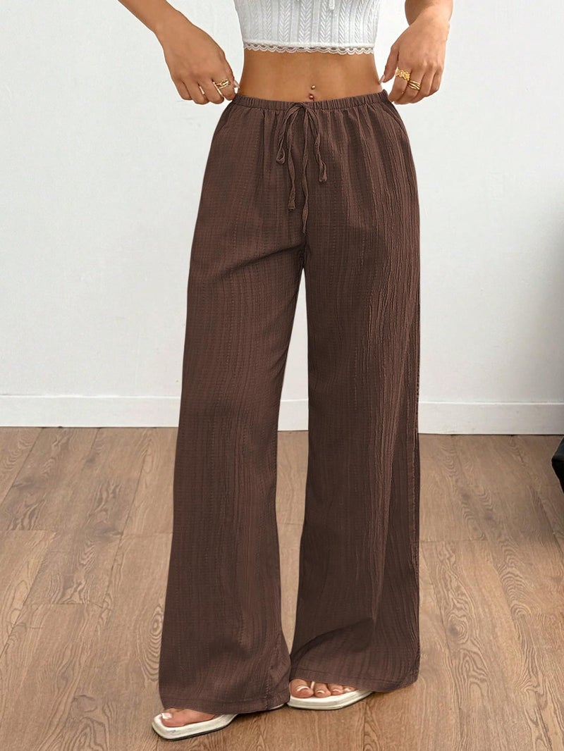 MakeMeChic Women's Casual Wide Leg Pants Summer Beach Palazzo Pants Brown Medium - Image 4