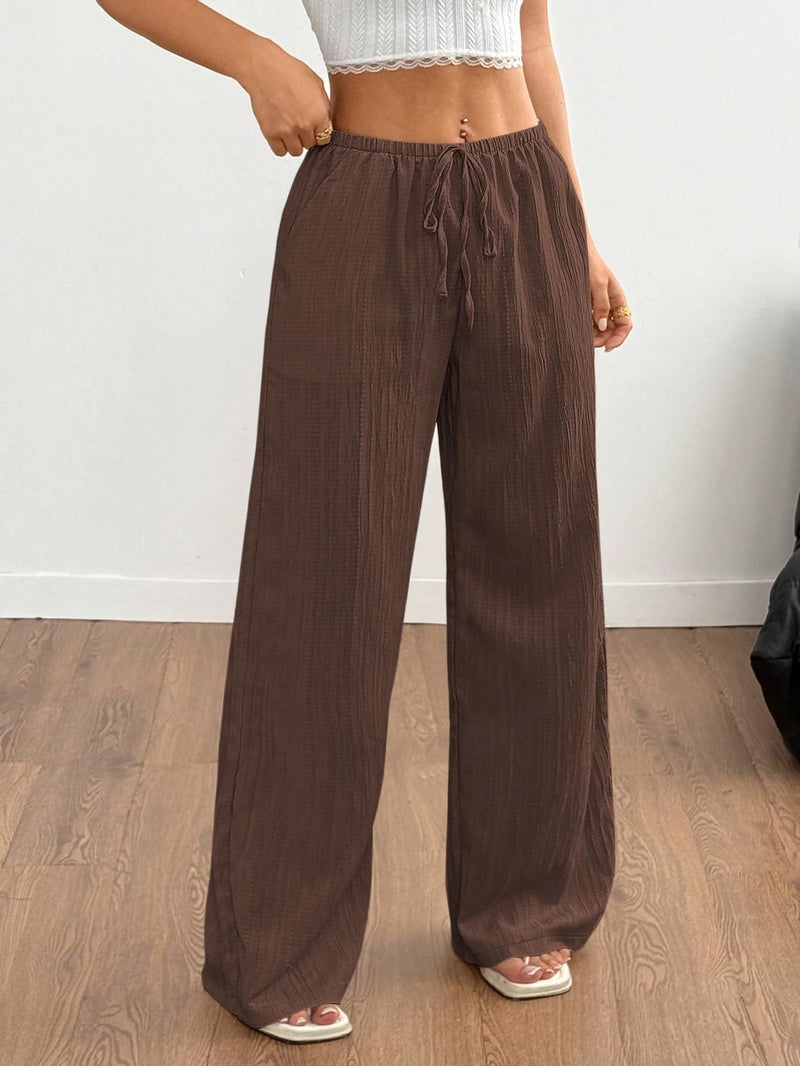 MakeMeChic Women's Casual Wide Leg Pants Summer Beach Palazzo Pants Brown Medium - Image 3