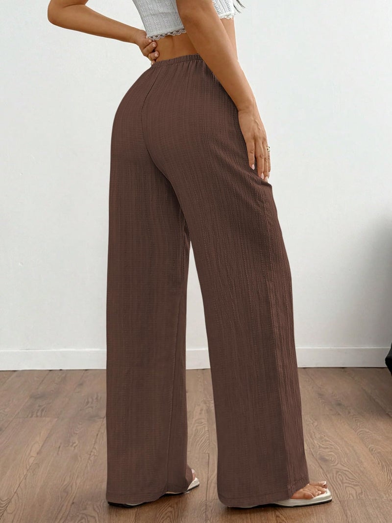 MakeMeChic Women's Casual Wide Leg Pants Summer Beach Palazzo Pants Brown Medium - Image 2